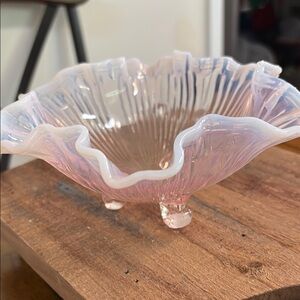 Fenton Pink Opalescent Glass Footed Bowl